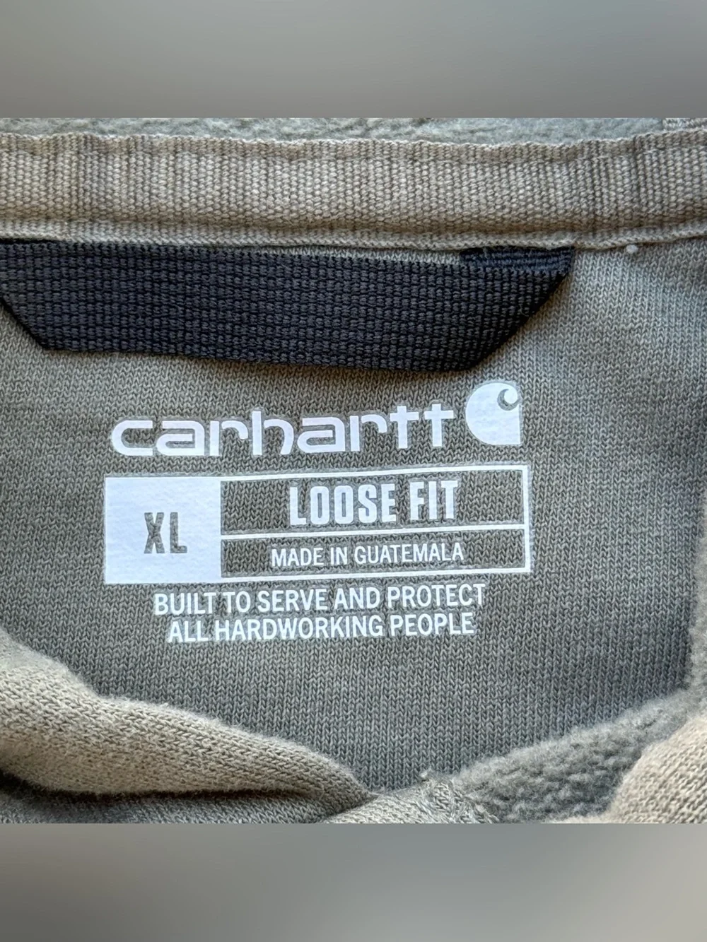 Carhartt Olive Green Pullover Hoodie with Navy Sleeve Logo